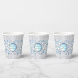 Gobelets En Papier Dentelle en céramique bleu et flocons de neige