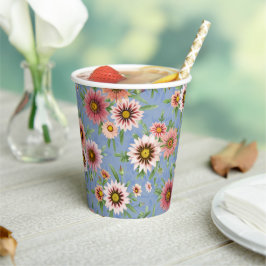 Gobelets En Papier Design floral bleu et rose