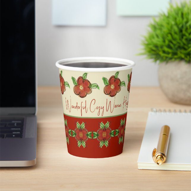 Gobelets En Papier Designer Thanksgiving Orange Floral (Insitu)