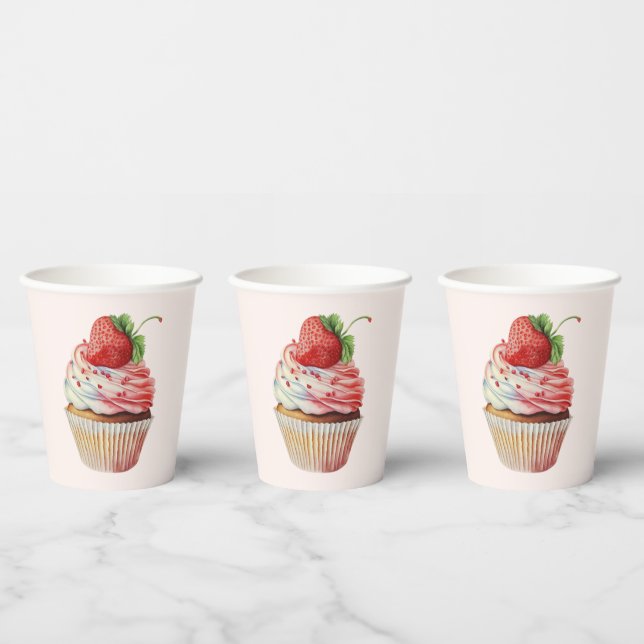 Gobelets En Papier Dessert sucré à la fraise Cupcake (Multi)