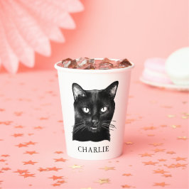 Gobelets En Papier Dessin à main personnalisé pour chat noir