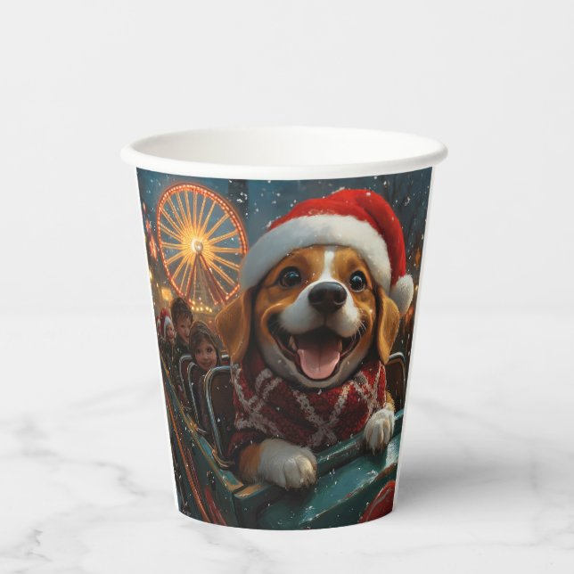 Gobelets En Papier Dessous de verre à rouleaux de chien beagle Noël (Recto)