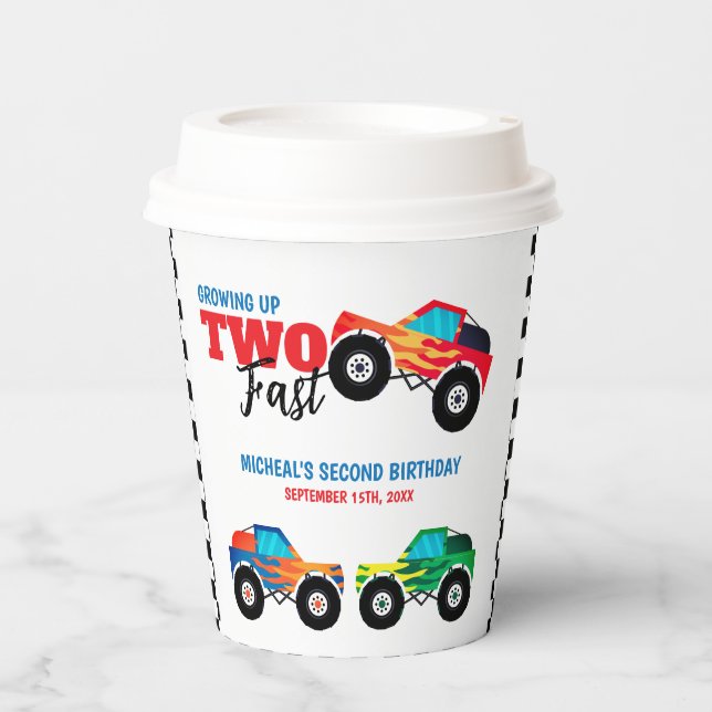 Gobelets En Papier Deux Camion Monster Rapide 2e anniversaire (Recto)
