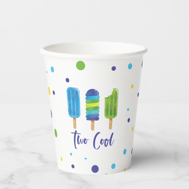 Gobelets En Papier Deux Cool 2e anniversaire bleu vert (Recto)