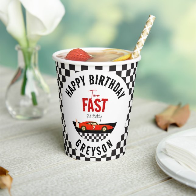 Gobelets En Papier Deux Fast Race Car Boy 2e fête d'anniversaire (Insitu)