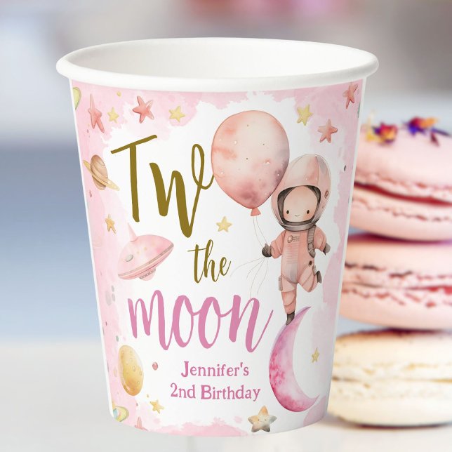 Gobelets En Papier Deux La Lune ! Girl Astronaut Space 2e anniversair (Créateur téléchargé)
