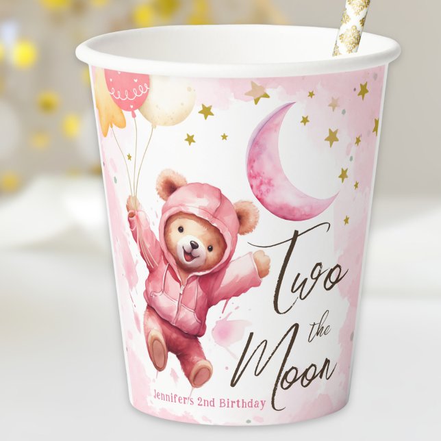Gobelets En Papier DEUX la lune | Rose Girl 2e anniversaire (Créateur téléchargé)