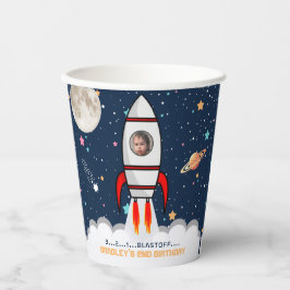 Gobelets En Papier Deux lune Rocket Ship 2e anniversaire Photo