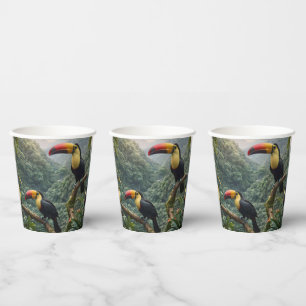 Gobelets En Papier Deux Oiseaux Toucans Tropicaux,