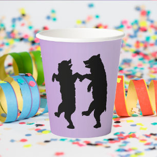 Gobelets En Papier Deux ours noirs en silhouette Danse sur violet
