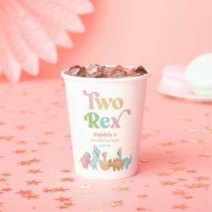 Gobelets En Papier Deux Rex Dinosaur 2ème fête d'anniversaire