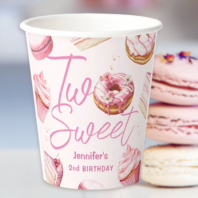 Gobelets En Papier DEUX Sweet 2e Anniversaire Filles Papier Donut Ros (Créateur téléchargé)