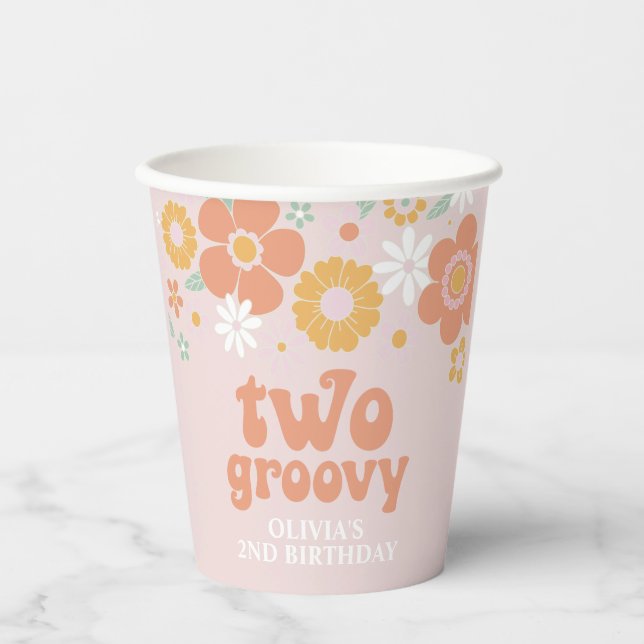 Gobelets En Papier Deux tasses de papier de 2ème anniversaire Retro S (Recto)
