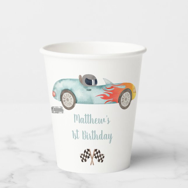 Gobelets En Papier Deux voitures de course rapide anniversaire (Recto)