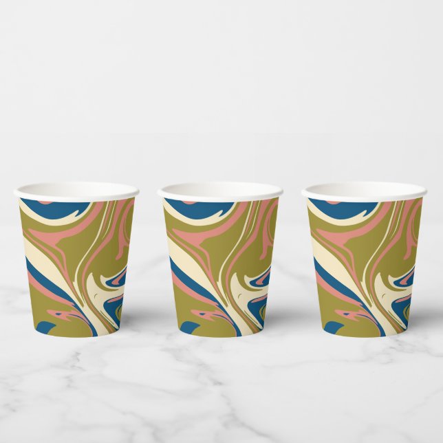 Gobelets En Papier Déversement - Bleu, Vert olive, Rose et Crème (Multi)