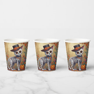 Gobelets En Papier Día de Los Muertos el gato
