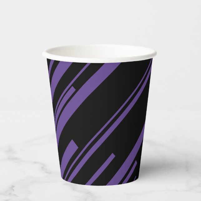 Gobelets En Papier Diagonales en violet et noir (Recto)