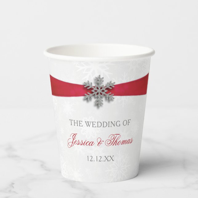 Gobelets En Papier Diamante Flocon de neige et Ruban rouge Mariage d' (Verso)