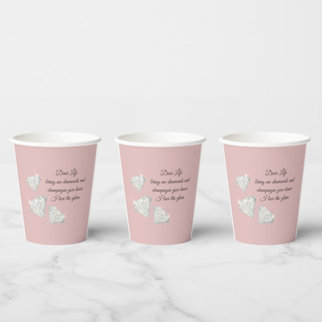 Gobelets En Papier Diamonds & Champagne Quote – Dear Life Edition (Multi)