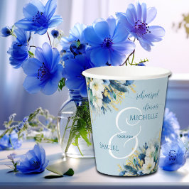 Gobelets En Papier Dîner de répétition floral pailleté or bleu poussi