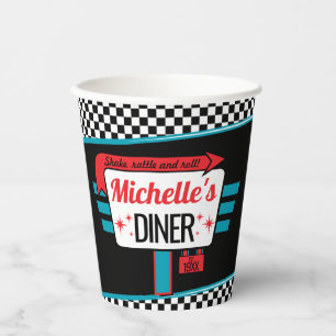 Gobelets En Papier Diner Retro Anniversaire 1950 tasse de papier fête