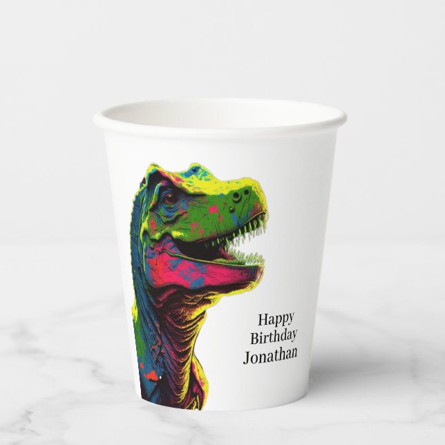 Gobelets En Papier Dinosaur Joyeux Enfants d'anniversaire Coupes en p (Recto)