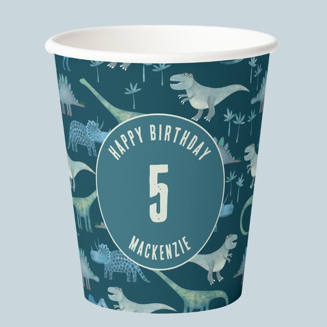 Gobelets En Papier Dinosaur Parti Anniversaire de enfant d'âge person (Fun dinosaur personalized name and age kids birthday party paper cup)