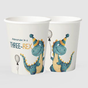 Gobelets En Papier Dinosaur Trex Trois Rex 3e fête d'anniversaire