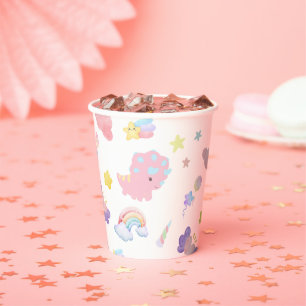 Gobelets En Papier Dinosaure doux rose arc-en-ciel Motif pastel