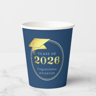 Gobelets En Papier Diplômé 2026 Faux Métallic Or Bleu