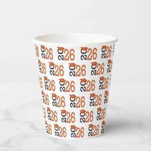 Gobelets En Papier Diplômé 2026 Orange et Noir