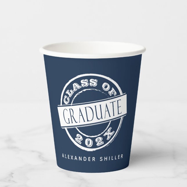 Gobelets En Papier Diplômé bleu de la marine moderne (Recto)