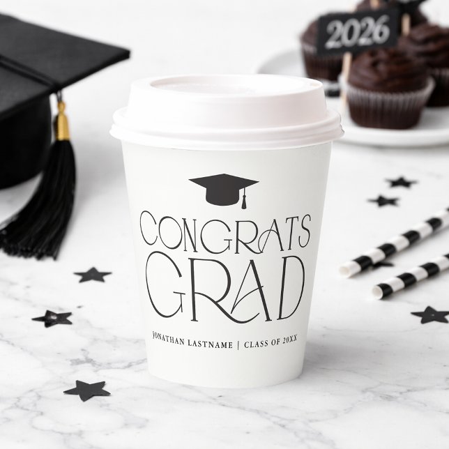 Gobelets En Papier Diplômé Minimaliste Moderne (Modern Minimalist Graduation Paper Cups)