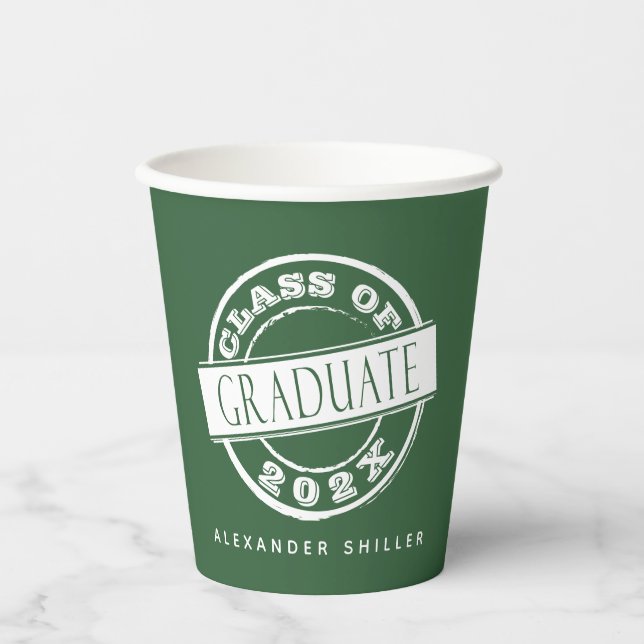 Gobelets En Papier Diplômé moderne simple vert (Recto)