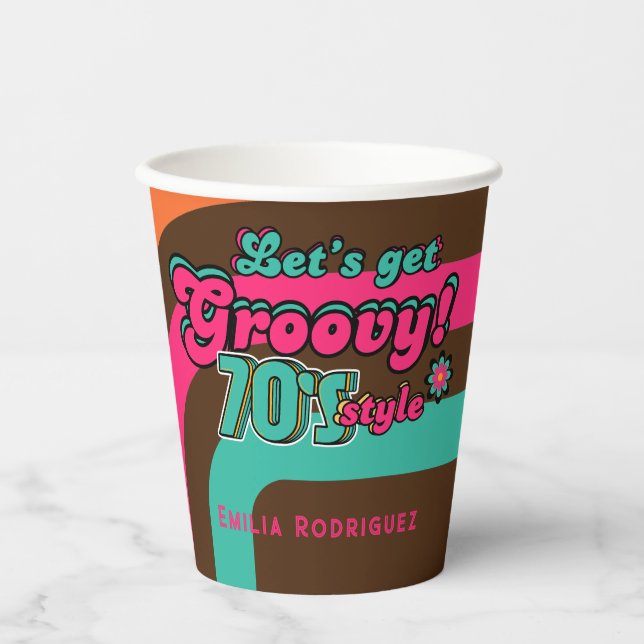 Gobelets En Papier Disco Rétro Anniversaire Boogie Groovy sur mesure  (Recto)