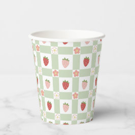 Gobelets En Papier Disposable Strawberry Gingham Pastel Green