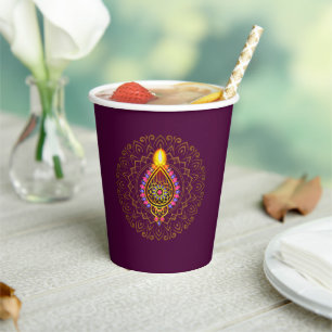 Gobelets En Papier Diwali Bijoux Diya Design bougie Mandala Purple