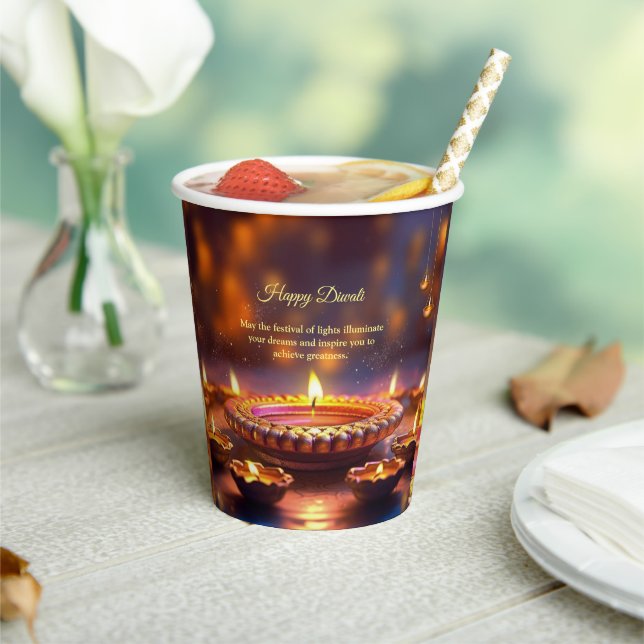 Gobelets En Papier Diwali Orange Brown Lampe dorée Diyas (Insitu)