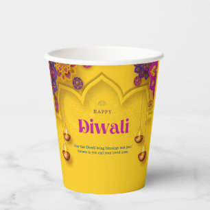 Gobelets En Papier Diwali Salutation jaune violet floral personnalisé