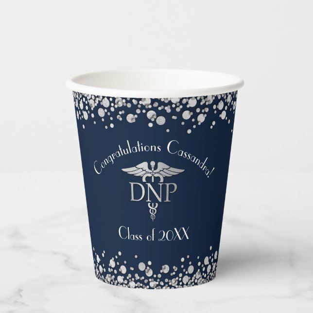 Gobelets En Papier Doctor Nursing Practice Graduation NavyBlue Silver (Recto)