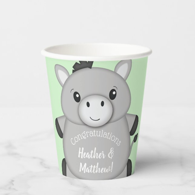 Gobelets En Papier Donkey Baby shower Green (Recto)