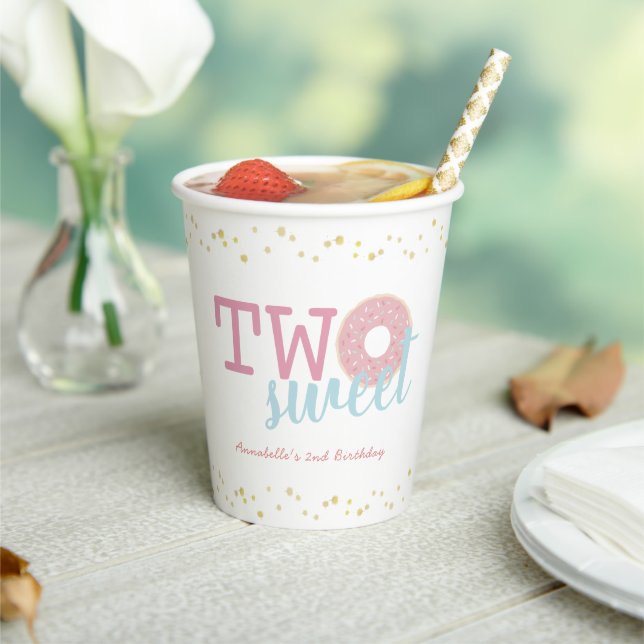 Gobelets En Papier Donut blanc rose deux doux 2e anniversaire (Insitu)