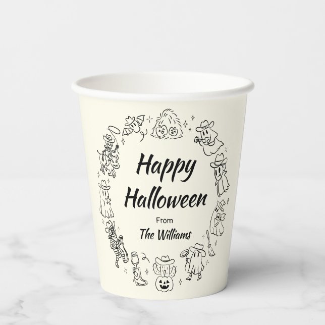 Gobelets En Papier Doodles à main rapide Cowboy Happy Halloween (Verso)