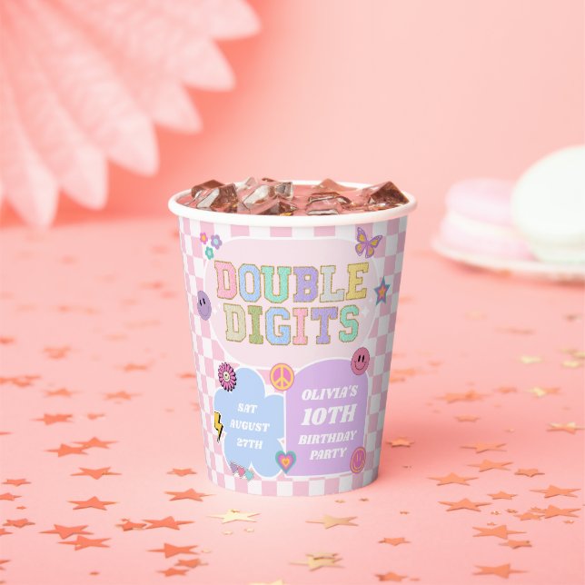 Gobelets En Papier Double Chiffres Preppy Patch 10e fête d'anniversai (Insitu)