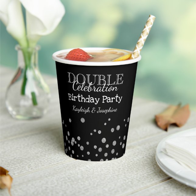 Gobelets En Papier Double fête d'anniversaire Black & Silver (Insitu)