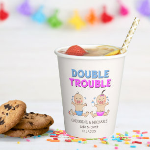 Gobelets En Papier Double Trouble Twin Boy & Girl Baby shower