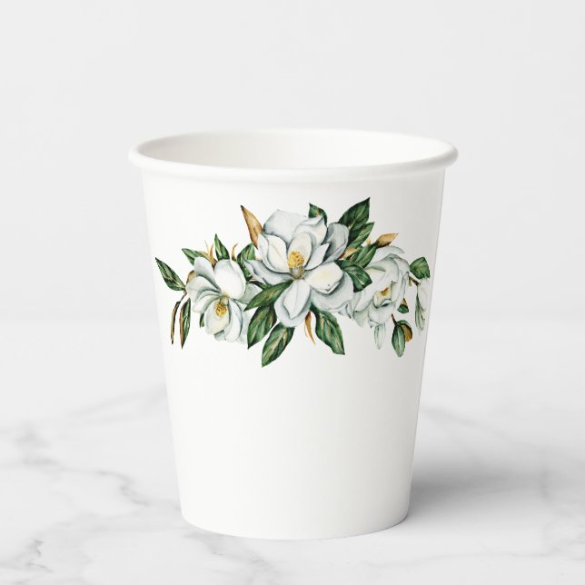 Gobelets En Papier Douce Mariage Fleurie de Magnolias au Lavis (Verso)