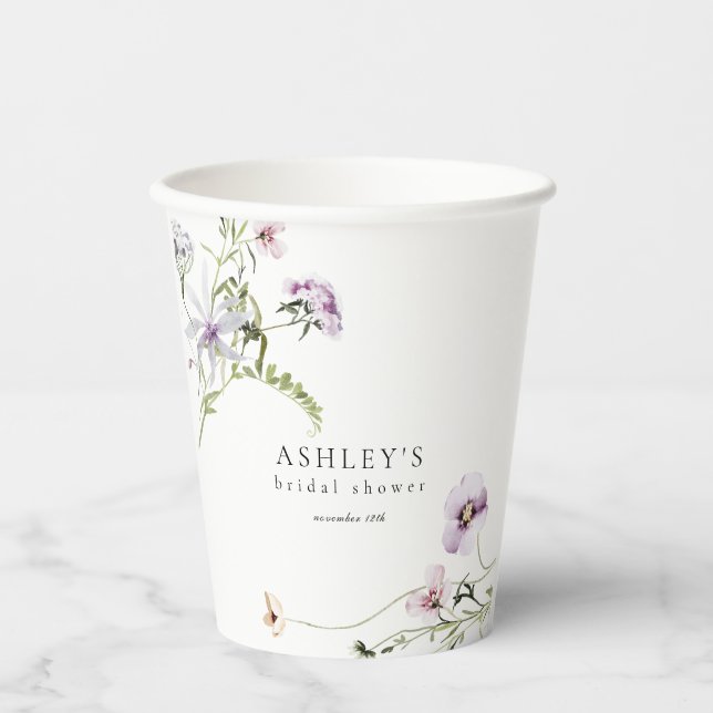 Gobelets En Papier Douche de Mariage Fleur de Lavande Délicate  (Recto)