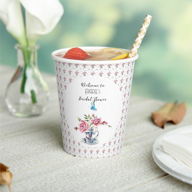 Gobelets En Papier Douche Tea Party Roses Rose (Insitu)