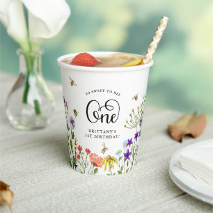 Gobelets En Papier 'Doux comme une Abeille' Fête des 1 an de Fleur Sa